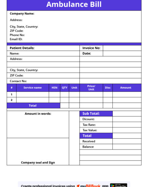 Ambulance Bill Format
