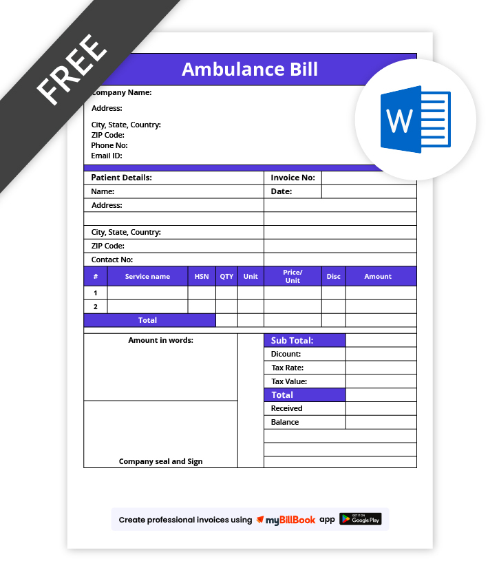 Ambulance Bill Format In Word