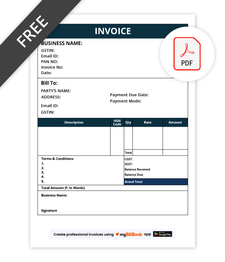 Simple Invoice format in pdf