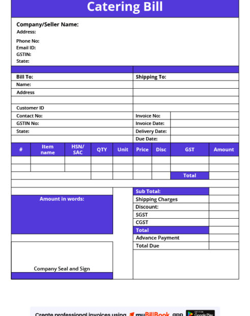 Catering Bill Format