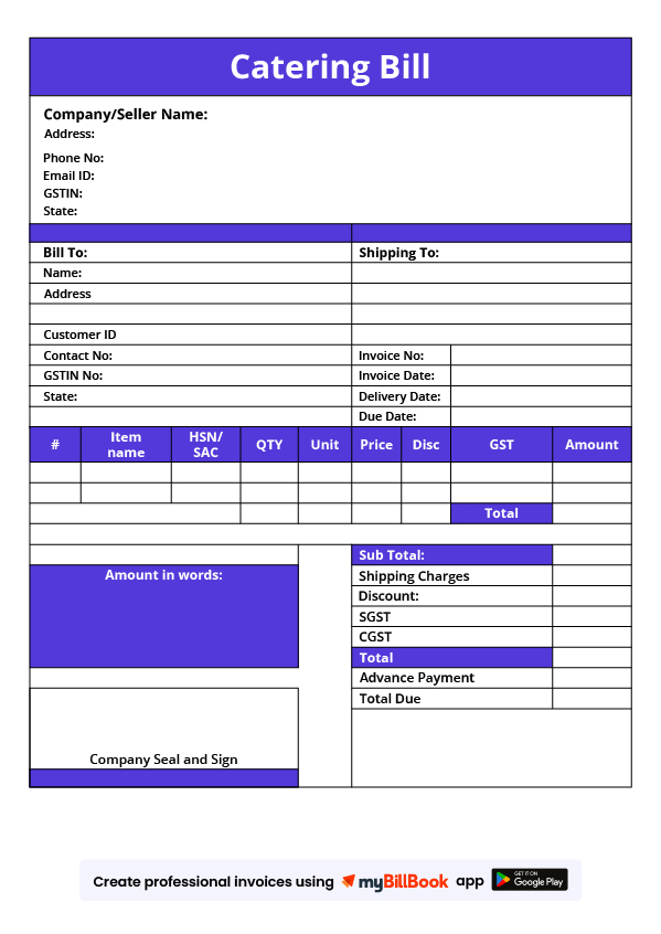 Catering Bill Format