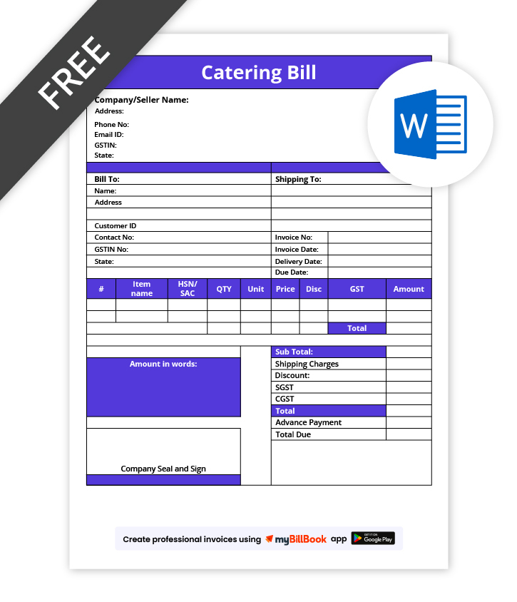 Catering Bill Format In Word