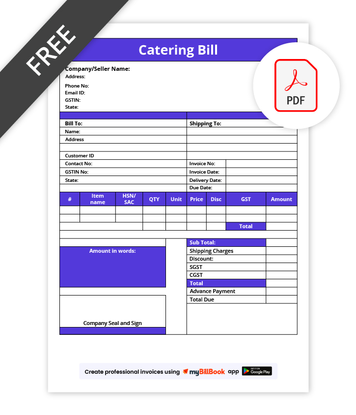 Catering Bill Format In PDF