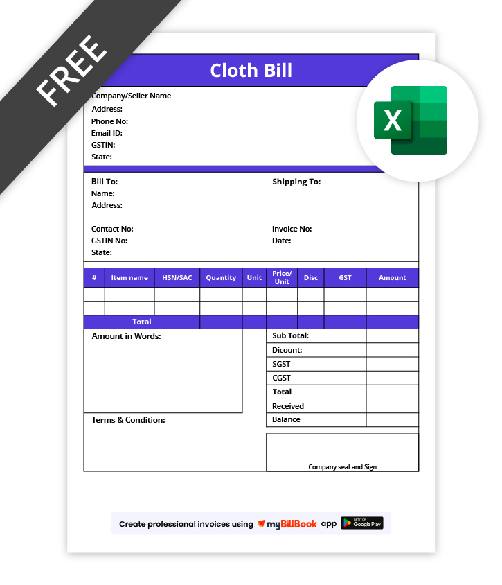 Cloth Bill Format in excel