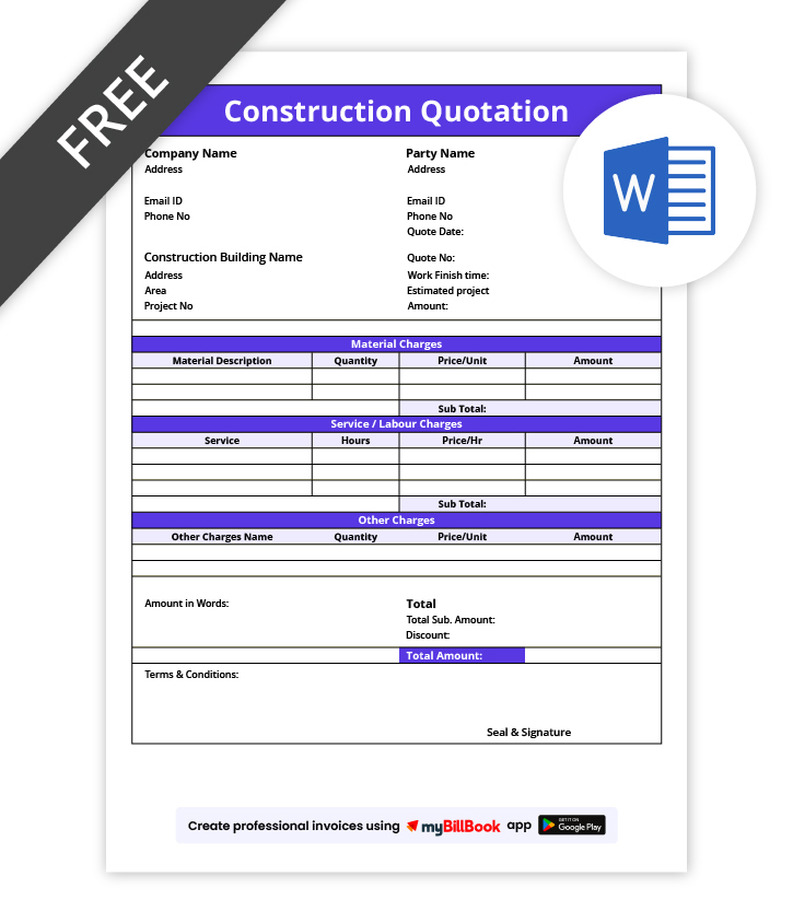 Quotation Format for Construction in word