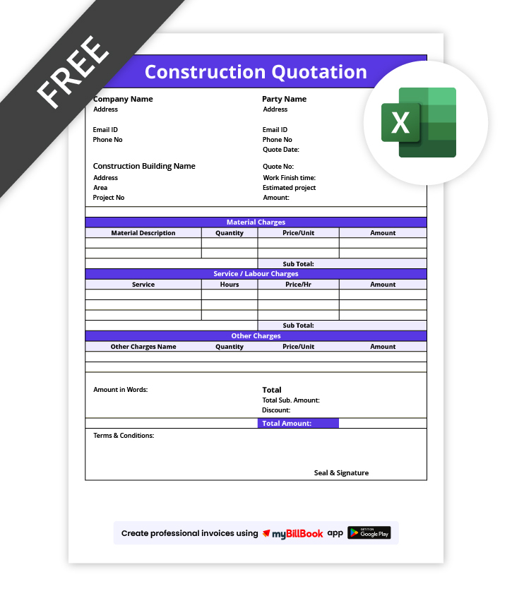 Quotation Format for Construction in excel