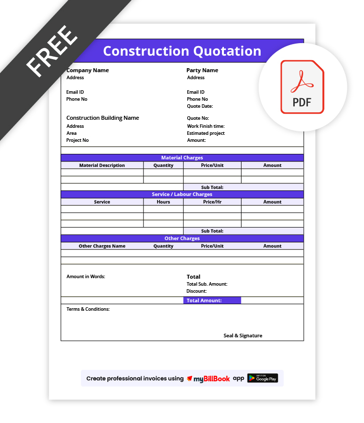 Quotation Format for Construction in pdf