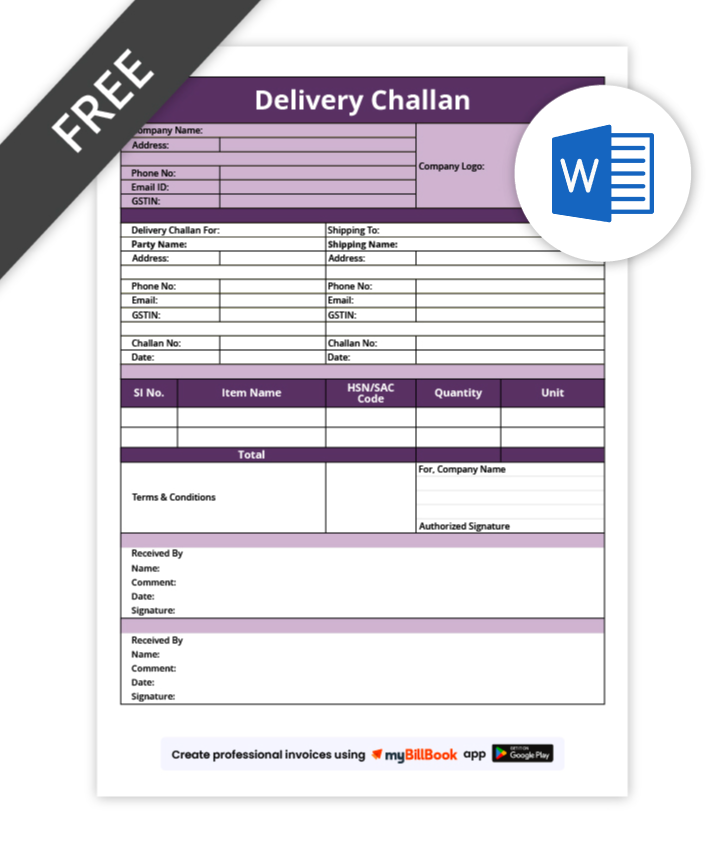 Delivery Challan Format In Word