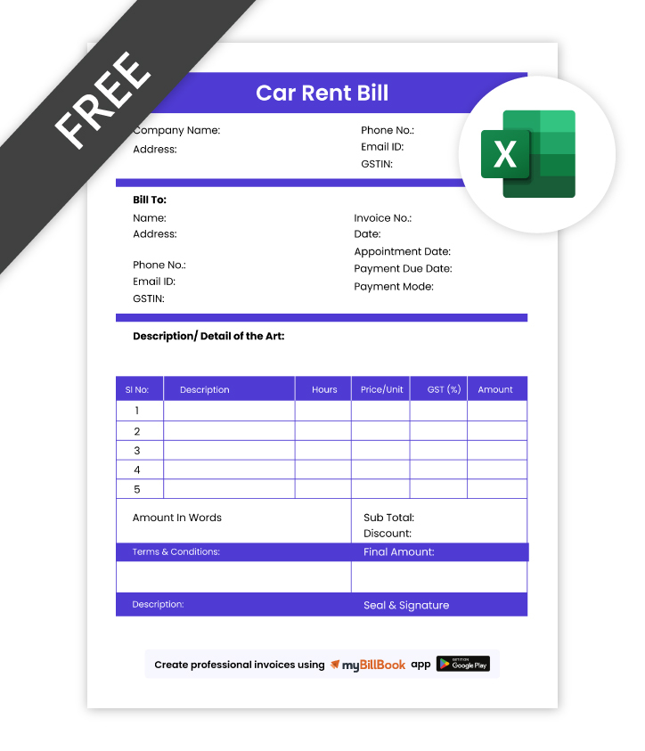 Car Rental Bill Format in Excel
