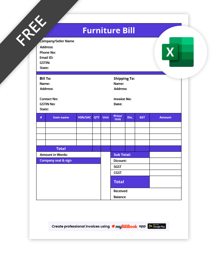 Furniture Bill format in excel