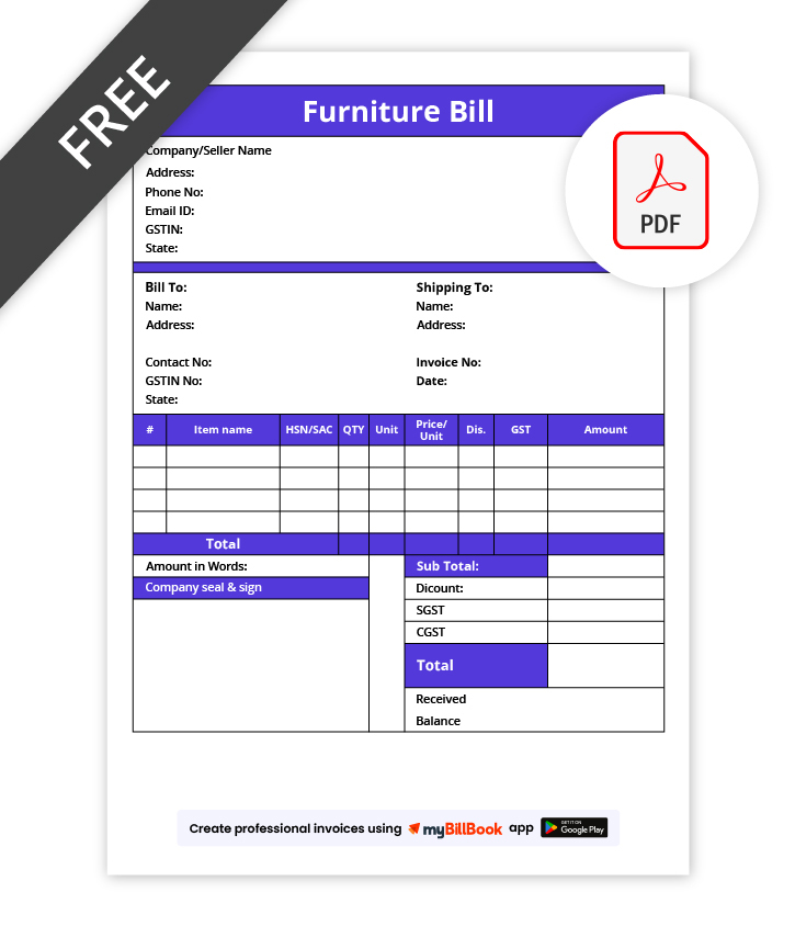 Furniture Bill format in pdf