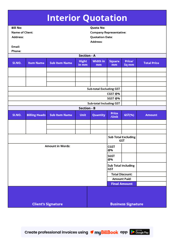 Interior Quotation Format