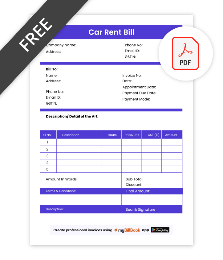 Car Rental Bill in PDF