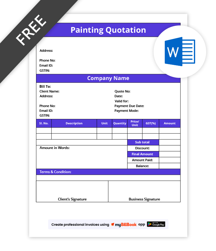 painting quotation format In word