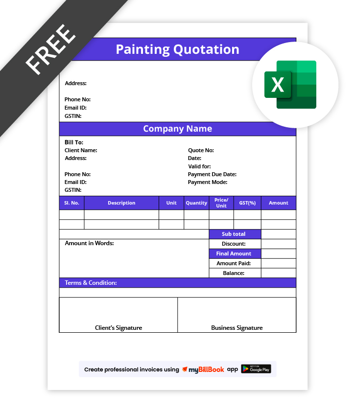 painting quotation format In excel