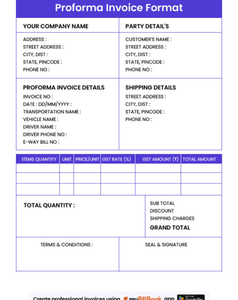 Proforma Invoice Format Proforma Invoice Format