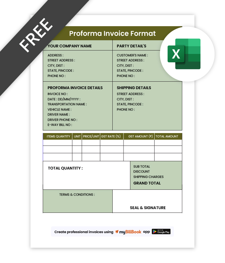 Stylish Proforma Invoice Format in excel