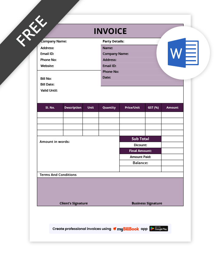 business invoice format in word