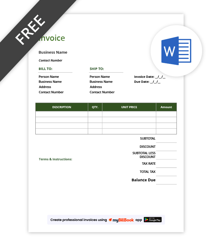 invoice format simple in word