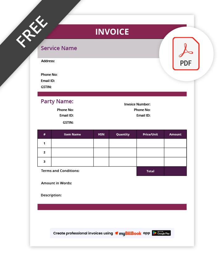 Service Invoice Format In PDF