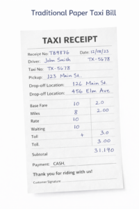 Traditional paper taxi bill