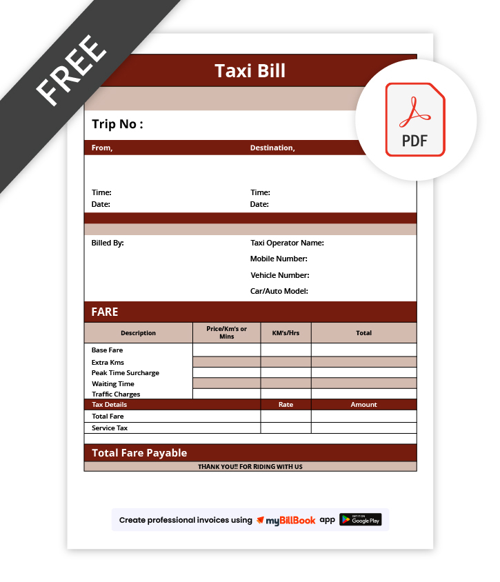 Taxi Bill Format in pdf