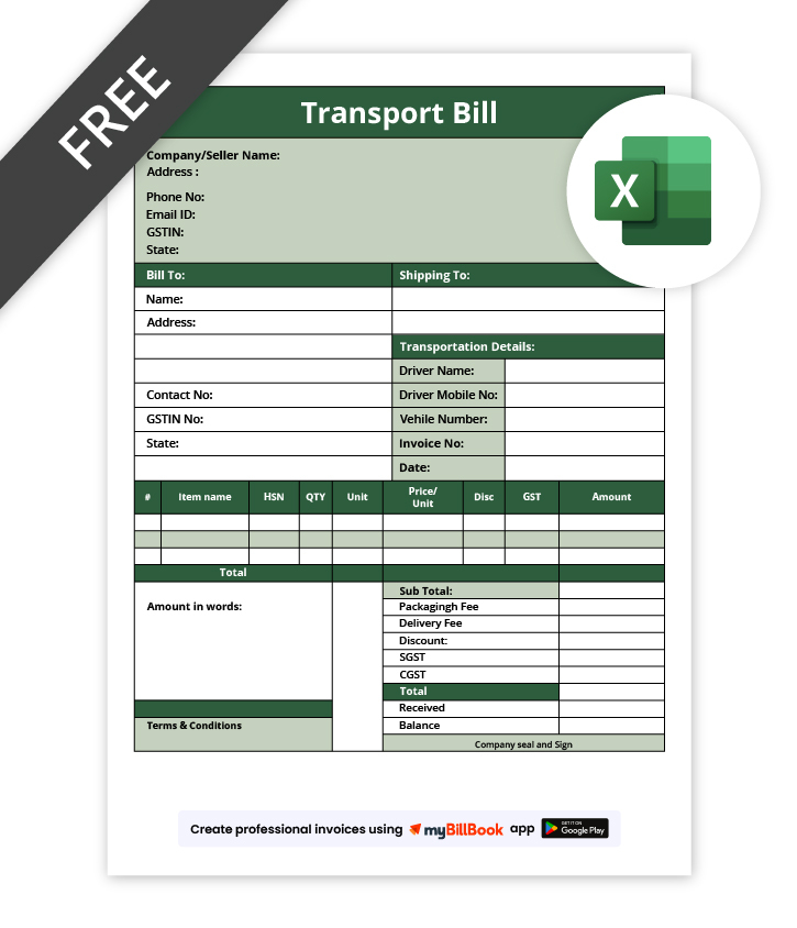 Transport Bill Format In Excel