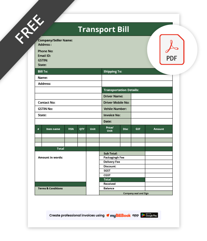 Transport Bill Format In PDF