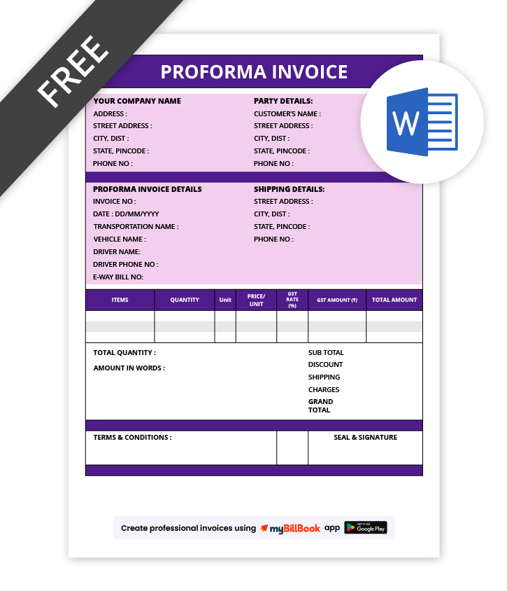 proforma Invoice template in word