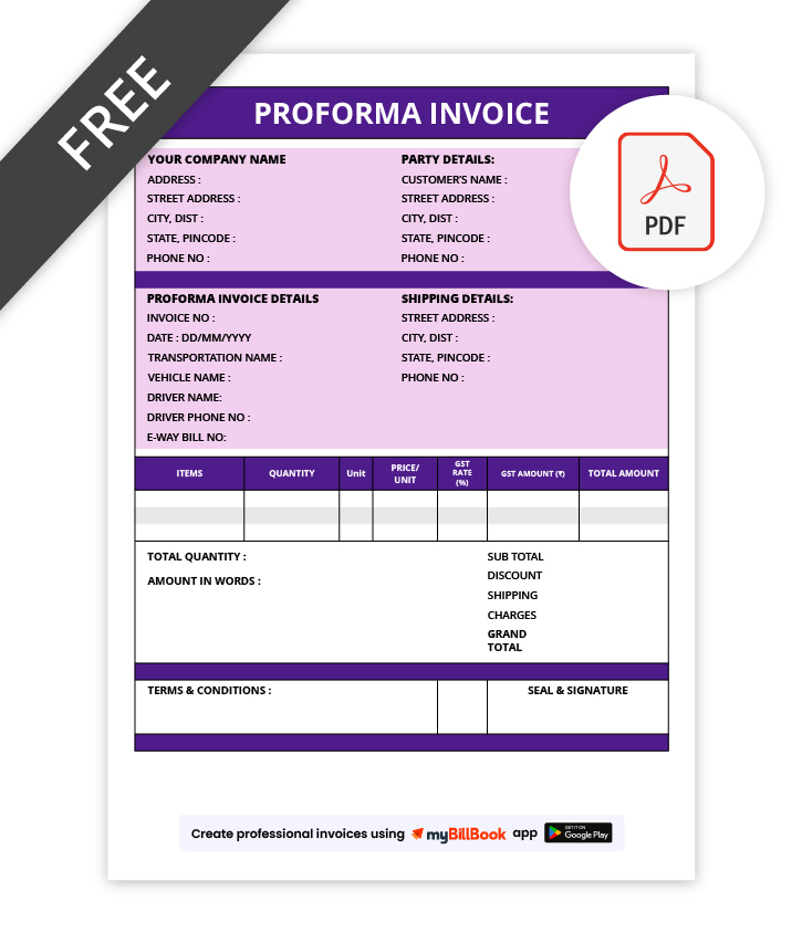 proforma Invoice template in pdf