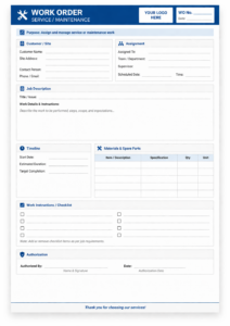 Work Order Format