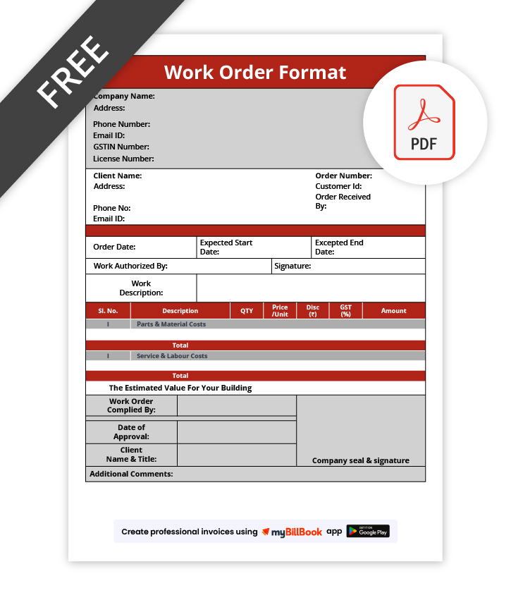 Work Order Format In PDF