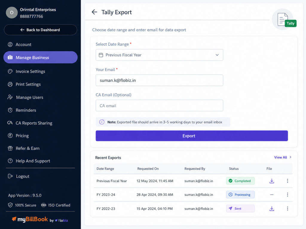Data Export to Tally