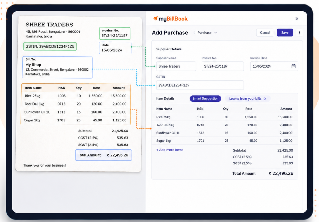 Effortless bill scanning and purchase entry