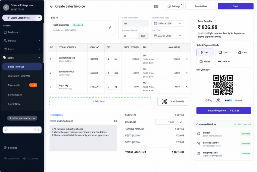 Invoice creation dashboard