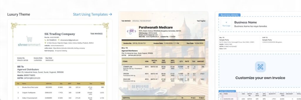 invoice themes in myBillBook