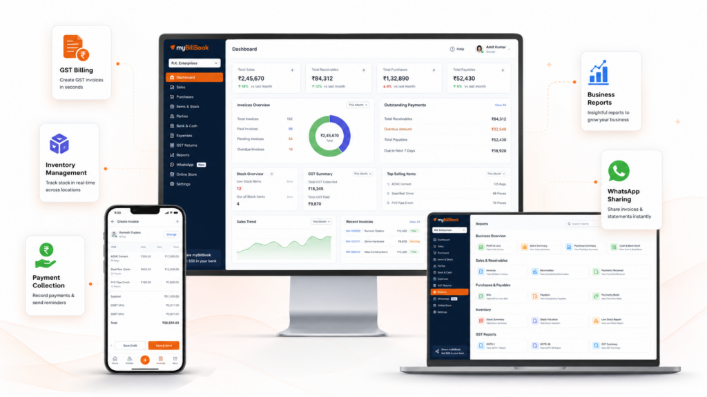 myBillBook Dashboard showing features