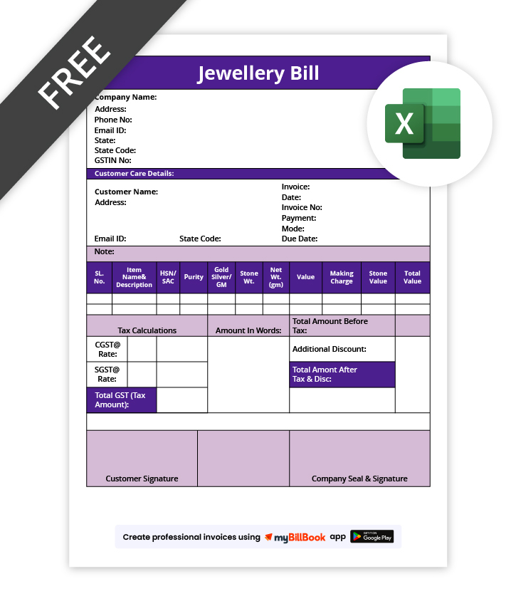 Jewellery Bill Format in Excel
