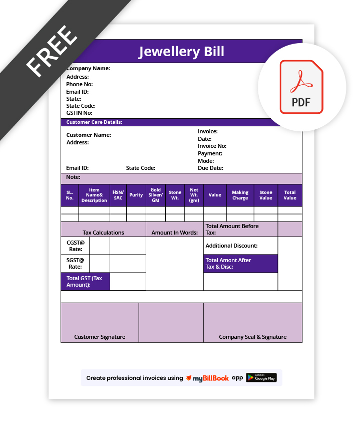 Jewellery Bill Format in PDF