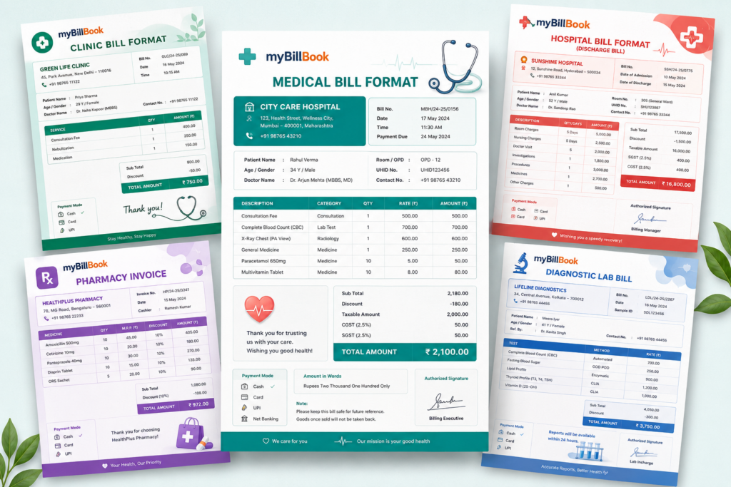 Medical bill format template for hospital clinic and pharmacy billing