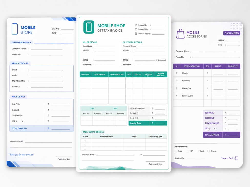 Mobile Shop Bill Formats