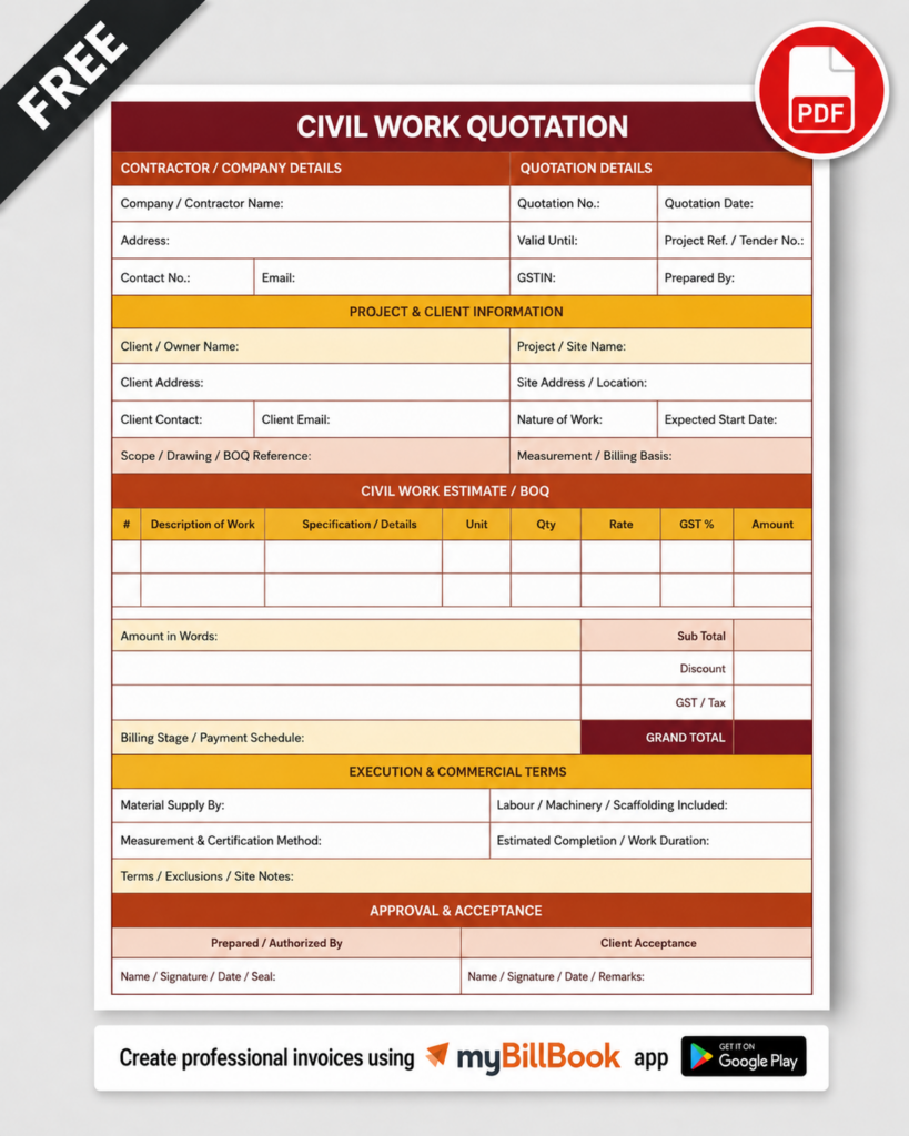 Civil Quotation Format PDF