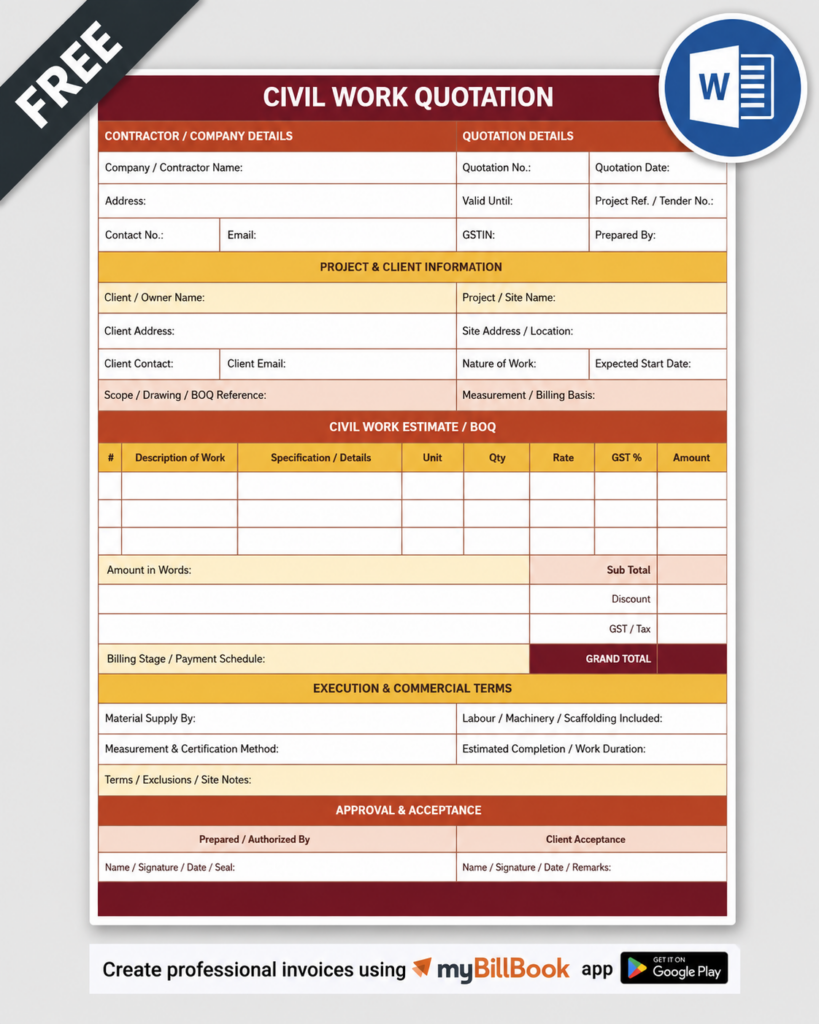 Civil Quotation Format Word