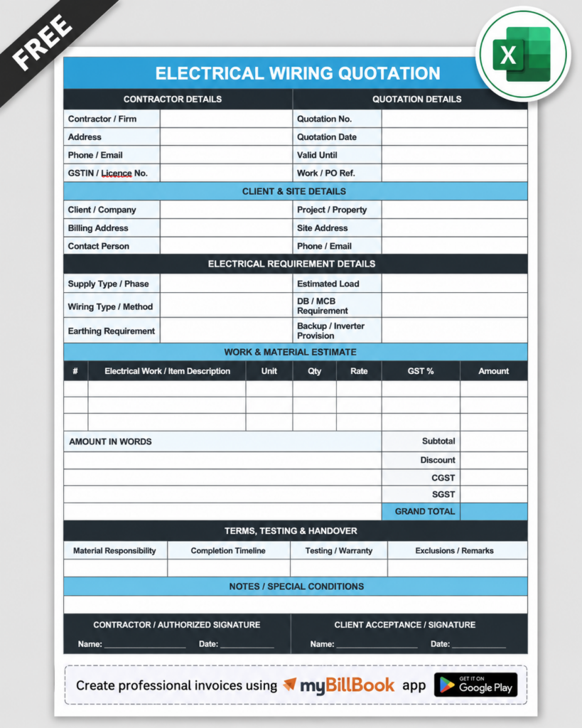 Electrical Quotation Format In Excel
