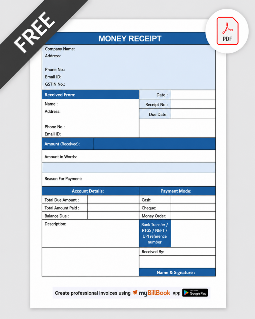 Money Receipt Format In PDF