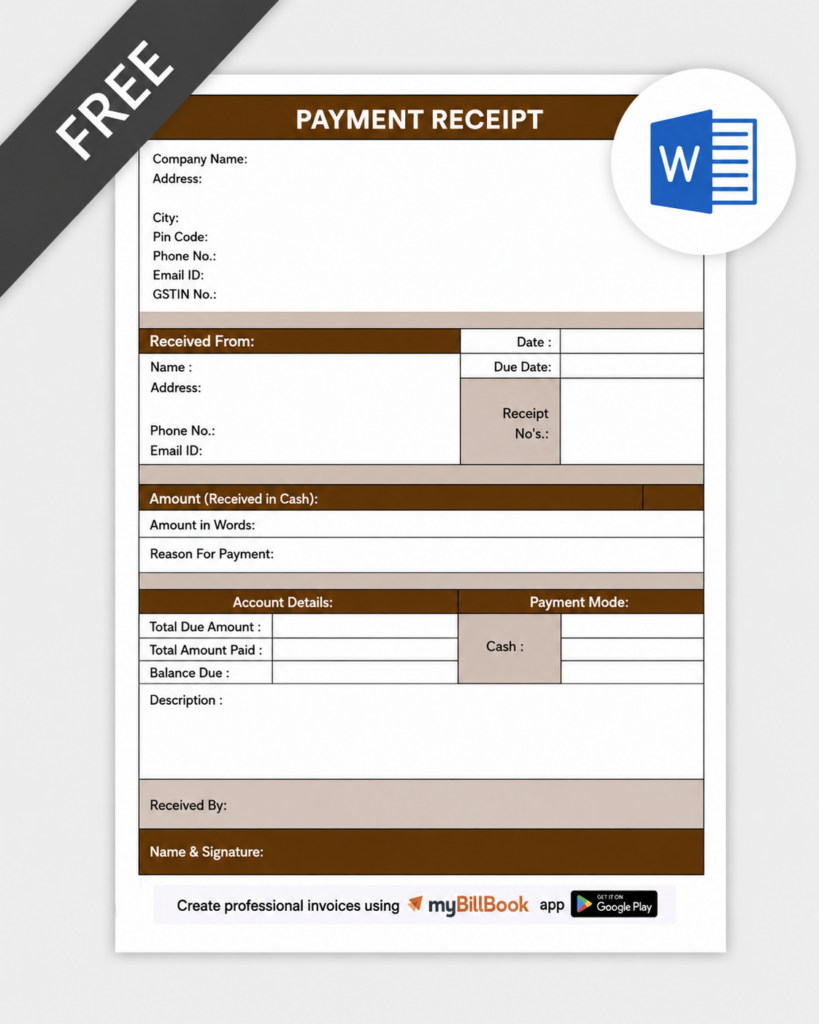 Payment Receipt Format in Word