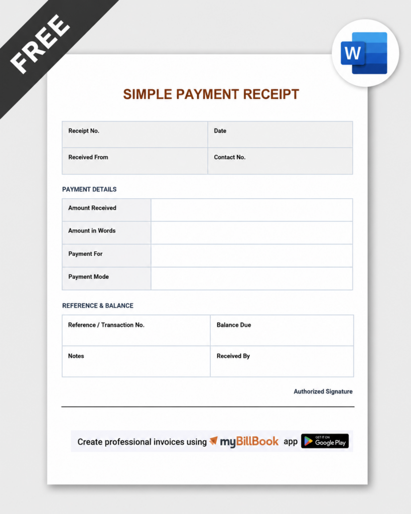 Simple Payment Receipt Format Word
