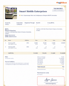 Sample GST invoice with an authorised signature added using myBillBook