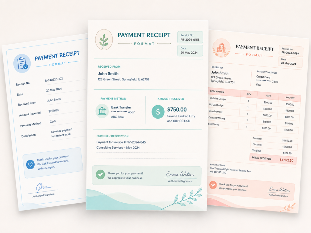 payment receipt format in word