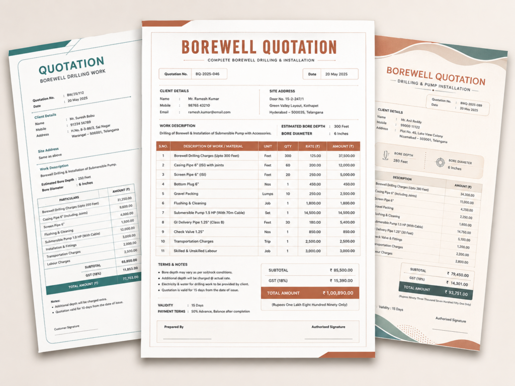 Borewell Quotation Format